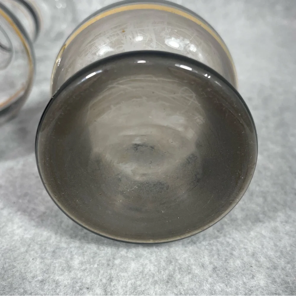 Mid Century Modern Style Vases Black Gold Painted Stripes Ruffled‎ Edge Opening